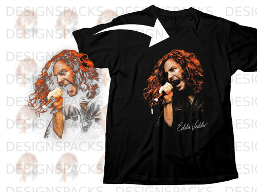 Black t-shirt with a colorful illustration of Eddie Vedder singing into a microphone.