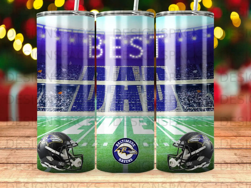 Baltimore Ravens "Best Dad" stadium tumbler with helmets.