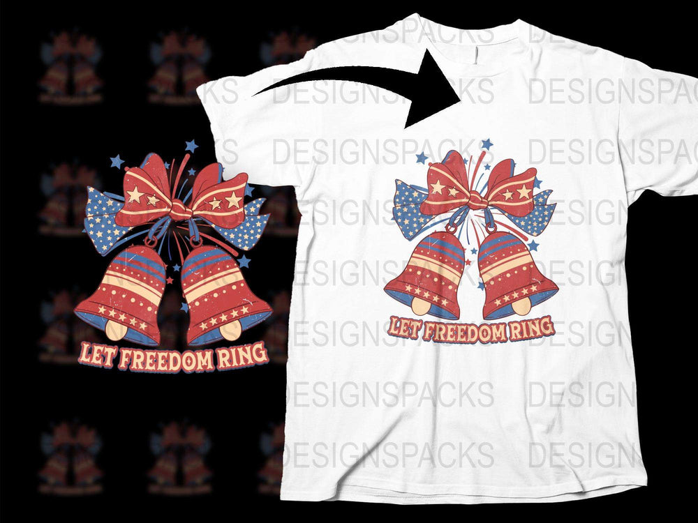 Patriotic Bell T-Shirt, Let Freedom Ring, American Flag, Fourth of July, Independence Day Tee for Adults
