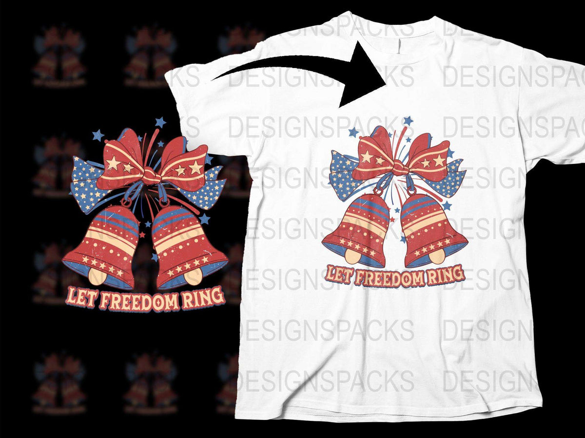 Patriotic Bell T-Shirt, Let Freedom Ring, American Flag, Fourth of July, Independence Day Tee for Adults