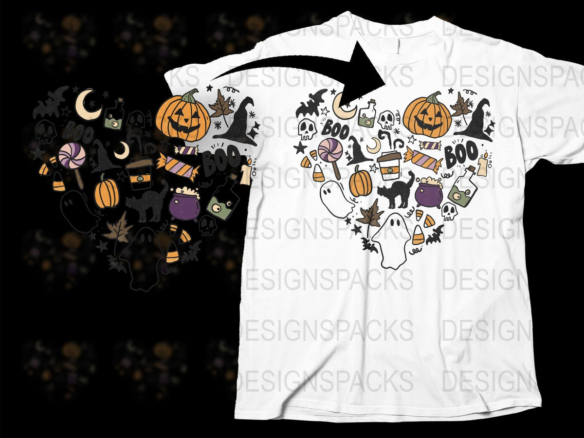 Halloween T-Shirt Spooky Pumpkin Ghost Witch Design Unisex Tee Kids Adults Fall Party Wear