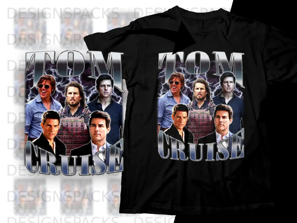 Tom Cruise collage t-shirt featuring images from Top Gun and Mission: Impossible.