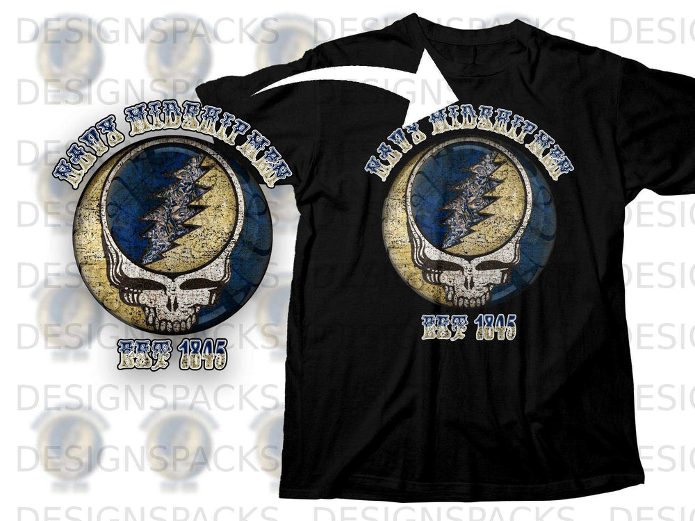 Navy Blue Circle Skull Design Vintage Style T-Shirt
