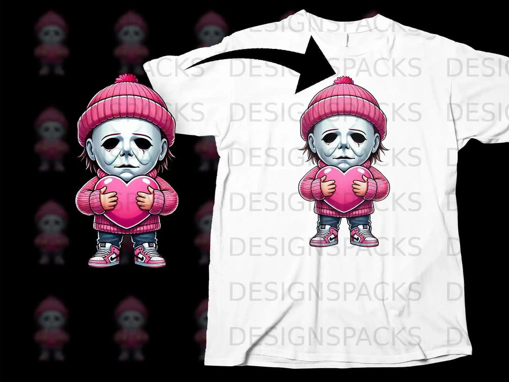 Cute Horror Fan Holding Heart Design T-Shirt