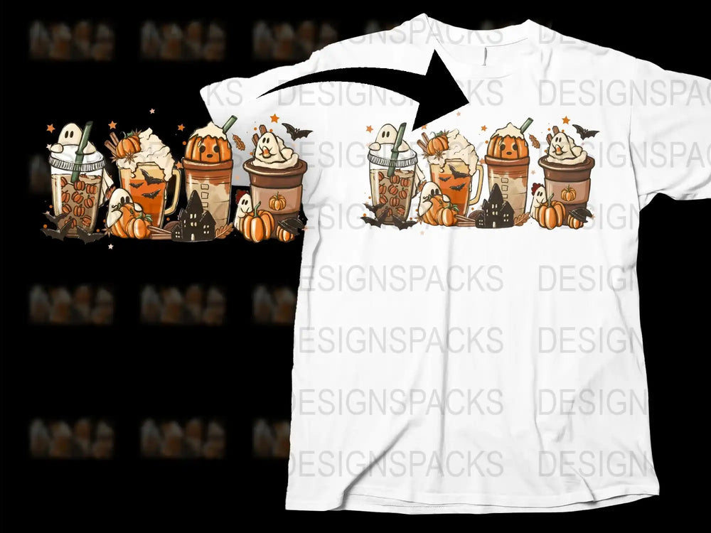 Halloween T-Shirt Cute Ghosts and Pumpkins Graphic Tee Spooky Fall Season Apparel Unisex Adult Sizes