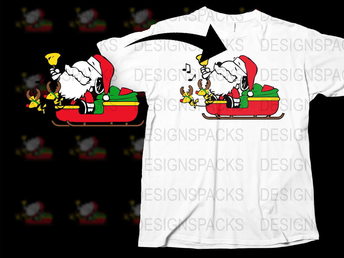 Festive Santa Claus Musical T-Shirt, Christmas Carols Graphic Tee, Holiday Apparel, White Santa Shirt with Reindeer