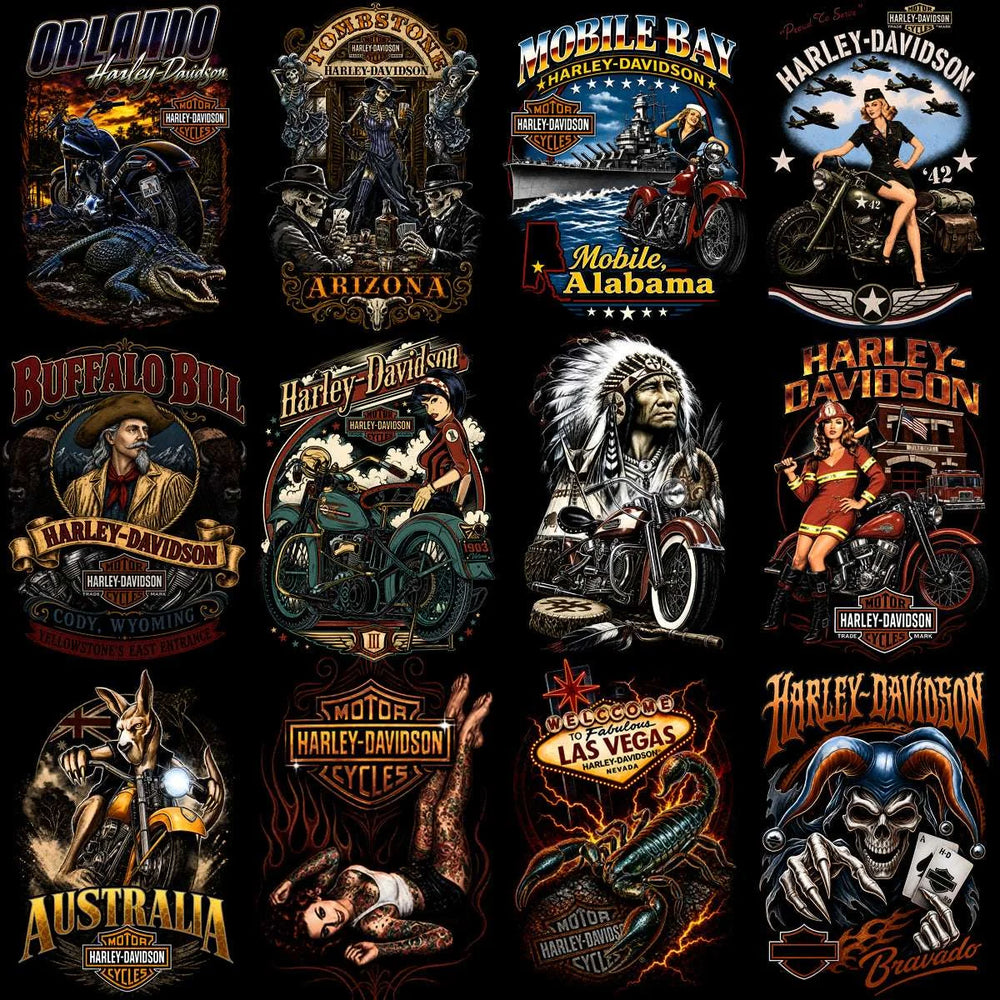 55 Biker Harley Motorcycle Davidson Halftone Designs Bundle PNG