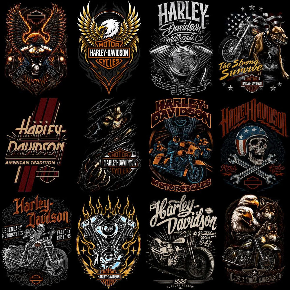 55 Biker Harley Motorcycle Davidson Halftone Designs Bundle PNG
