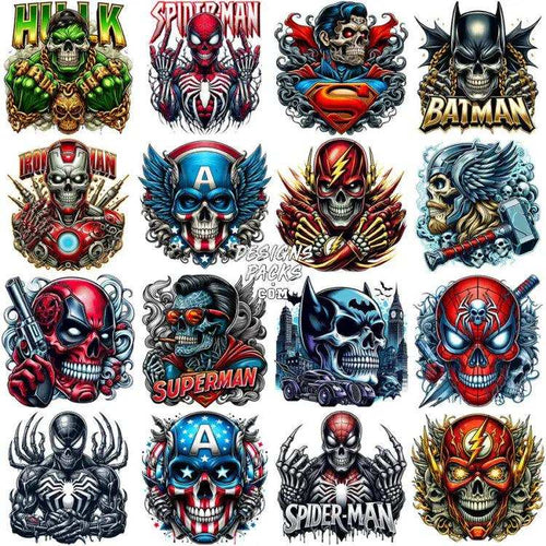 55 Super Heroes Skull Style Movies Designs Bundle Png