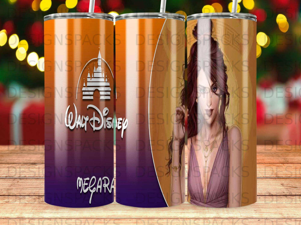 Walt Disney World Magic Kingdom castle and Pocahontas design on tumblers.