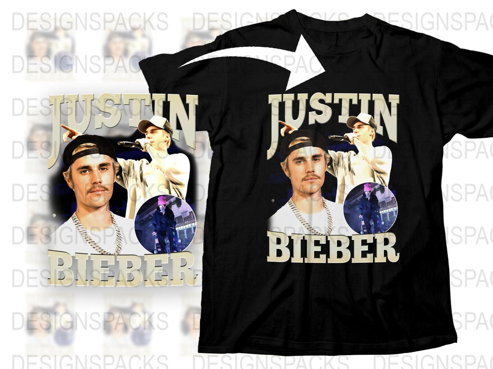 Justin Bieber Graphic T-Shirt, Pop Music Icon Tee, Casual Streetwear Style, Collectible Fan Merchandise, Black Cotton Shirt, Gift Idea