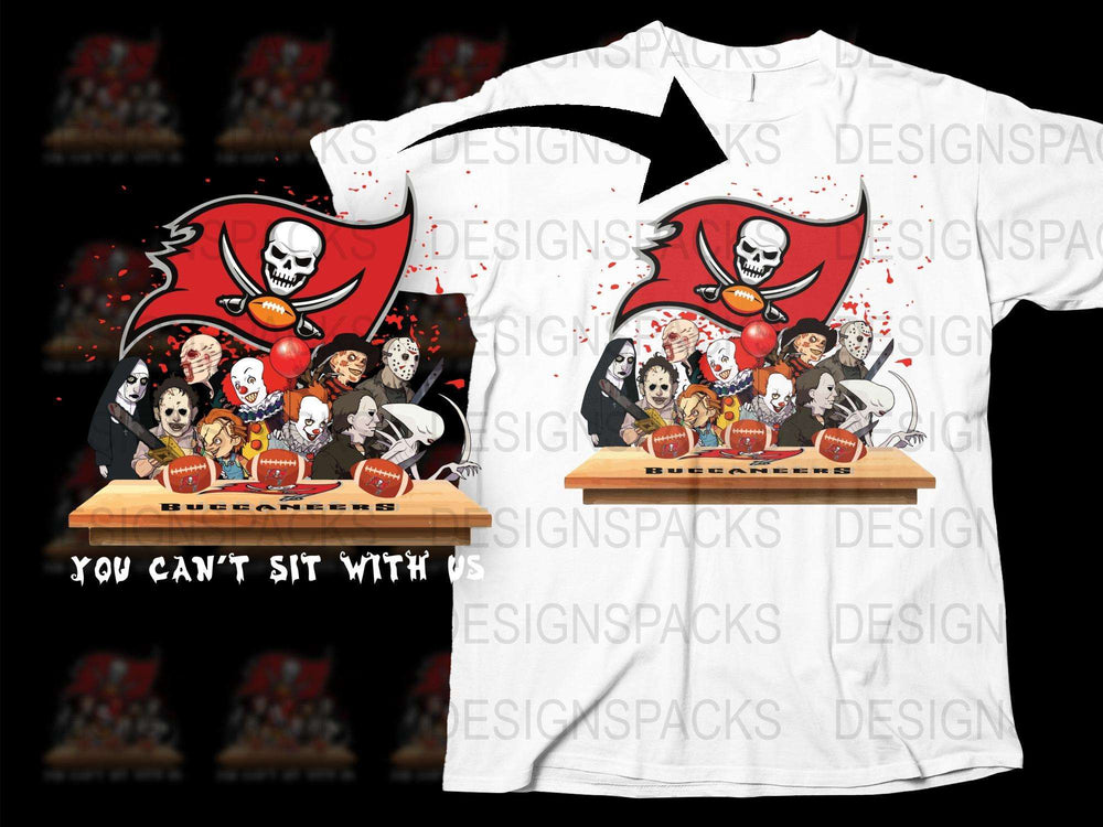 Skull Pirate and Cartoon Characters Halloween Party T-Shirt, Unique Graphic Tee, Spooky Fun Apparel