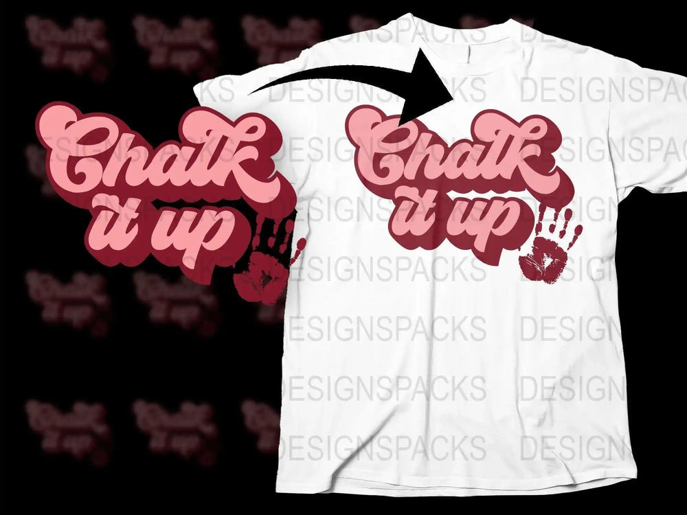 Chalk It Up T-Shirt, Red Handprints Graphic Tee, Casual Streetwear Top, Unique Bold Lettering Design Shirt
