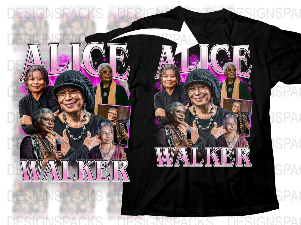 Alice Walker Graphic T-Shirt, Famous Author Print, Inspirational Women in Literature Tee, Black and Pink
