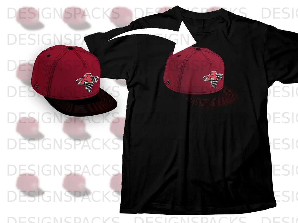 Red and Black Baseball Cap Graphic T-Shirt Product