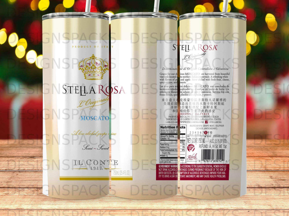 Stella Rosa Semi-Sweet Moscato wine with product and nutrition information.
