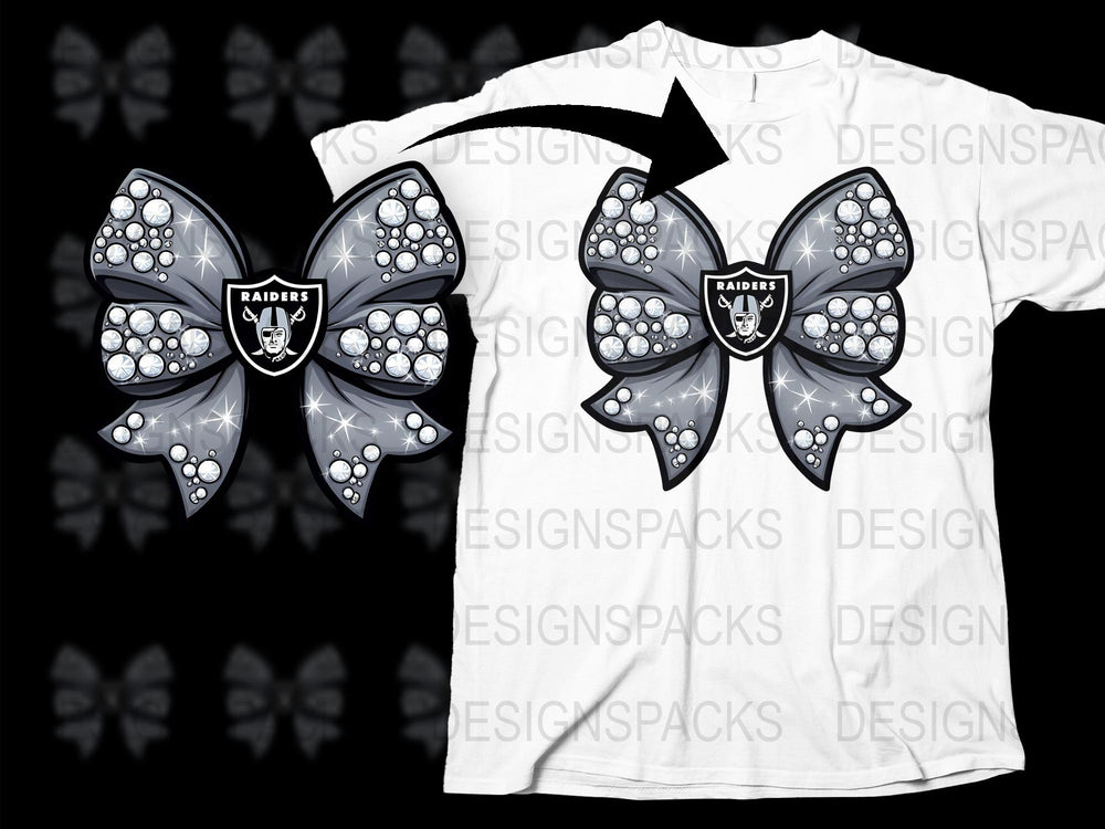 Raiders Themed Butterfly Graphic T-Shirt, Sparkling Crystal Design, Football Fan Apparel