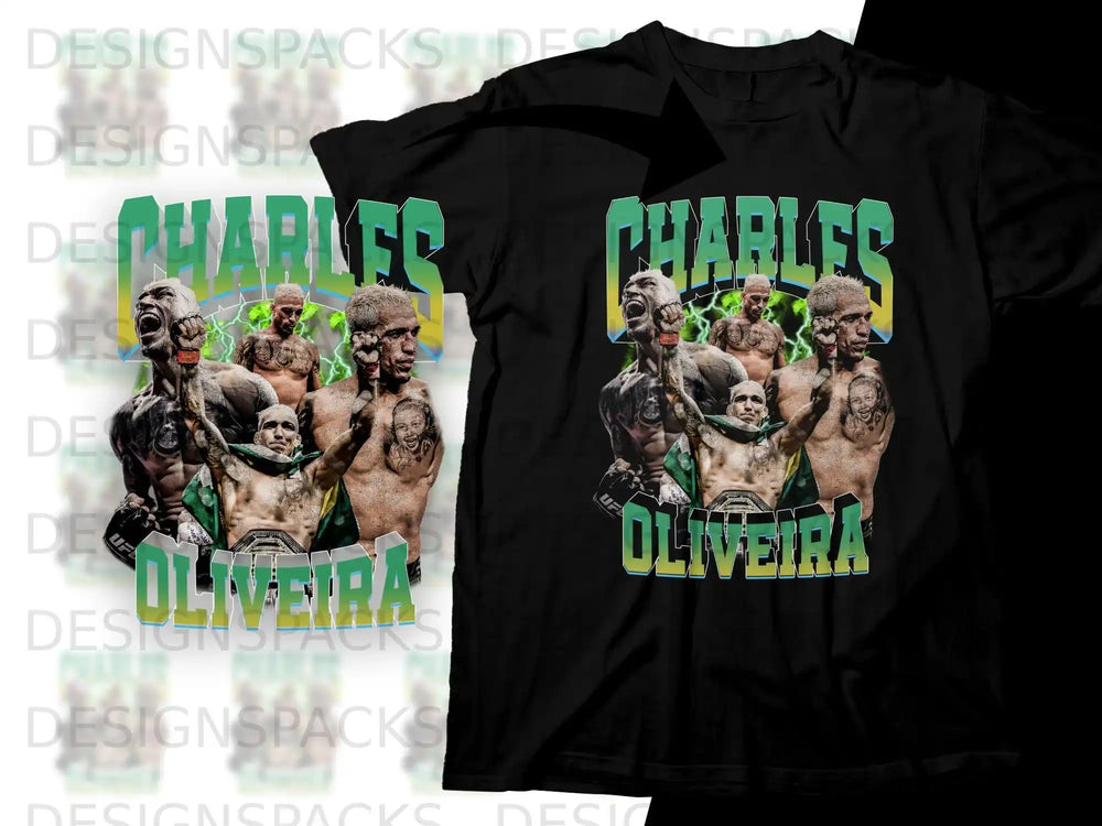 Charles Oliveira UFC graphic t-shirt with fighter portrait and logo.