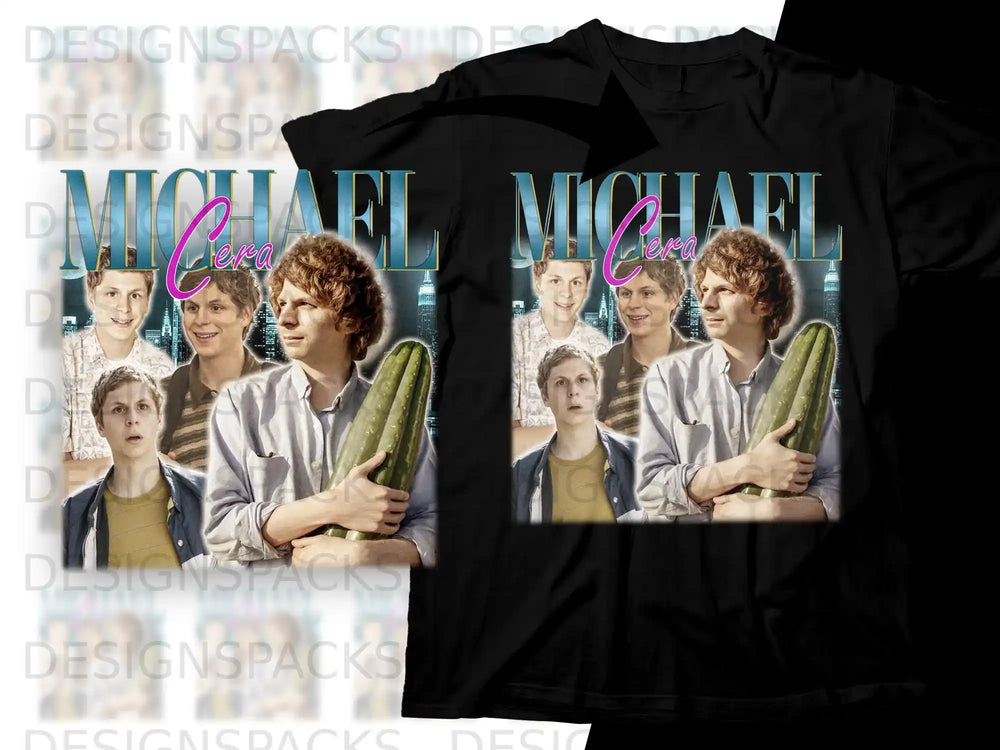 Black t-shirt featuring Michael Cera in collages with a cactus.