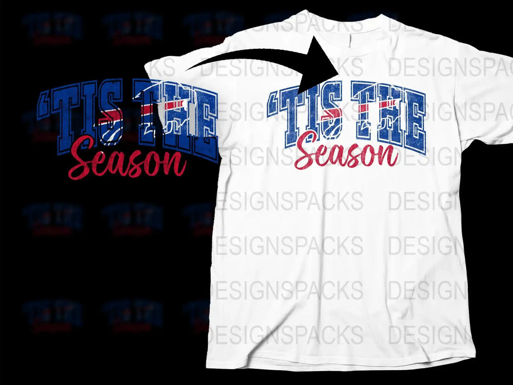 Tis The Season Holiday T-Shirt, Red White Blue Festive Christmas Tee, Graphic Print Casual Wear