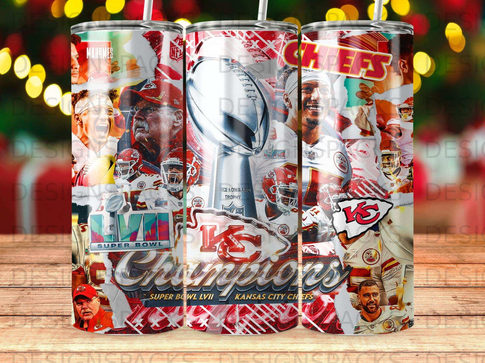 Kansas City Chiefs Super Bowl LVII Champions Vince Lombardi Trophy tumbler.