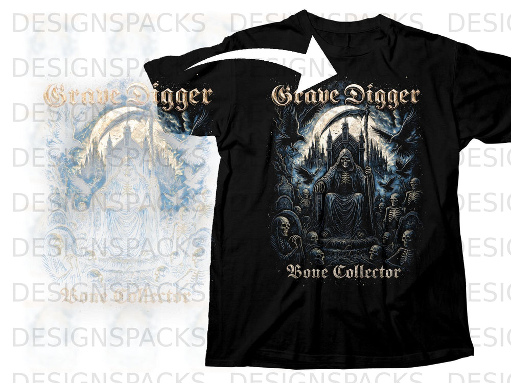 Black t-shirt with Grim Reaper and text "Grave Digger Bone Collector".