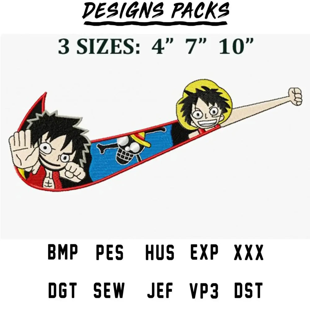 One Piece Luffy Sport Hand Anime Embroidery Design