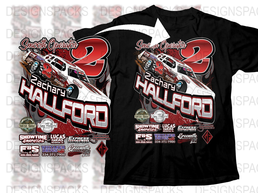 Personalized Racing T-Shirt, Custom Dirt Track Car Design, Zachary Hallford Name and Number, Red and Black Motorsport Tee