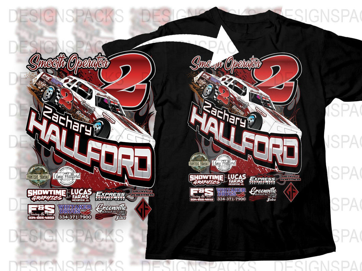 Personalized Racing T-Shirt, Custom Dirt Track Car Design, Zachary Hallford Name and Number, Red and Black Motorsport Tee