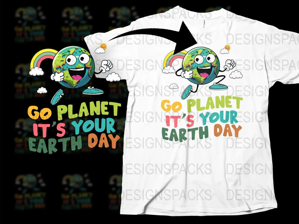Colorful Earth Day T-Shirt, Go Planet It's Your Earth Day, Rainbow and Clouds Design, Eco-Friendly Awareness Tee