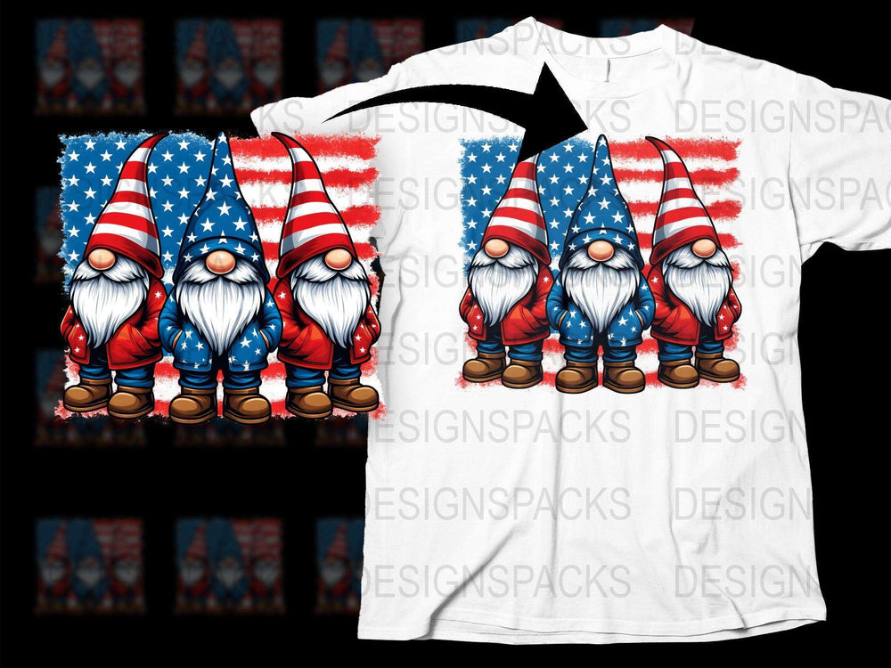 Patriotic Gnome T-Shirt, American Flag Design, Red White and Blue, 4th of July Apparel, Unisex Adult Clothing, Gift Idea