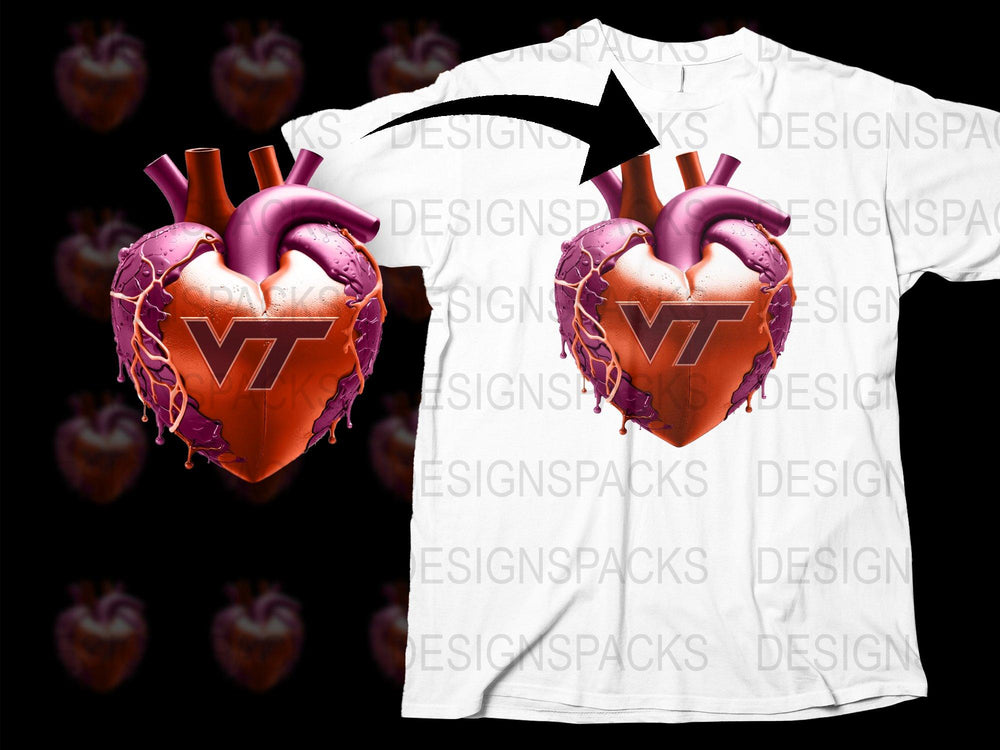 3D Heart Graphic T-Shirt, Bold Orange and Purple Design, VT Motif, Unisex Fashion Tee