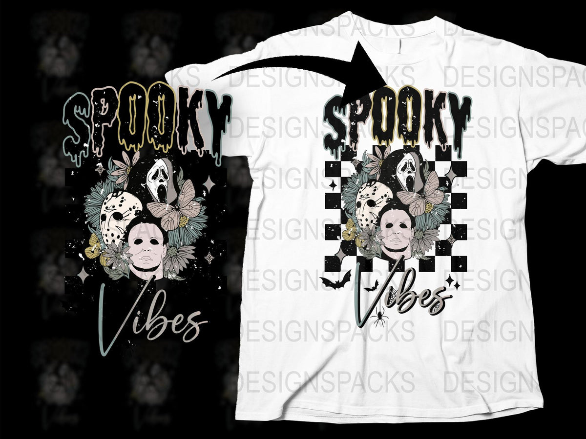 Spooky Vibes T-Shirt, Gothic Skull and Flowers Design, Black and White Graphic Tee, Halloween Fashion, Unisex Clothing
