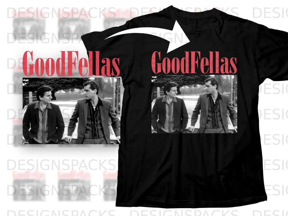 Black t-shirt with a GoodFellas movie poster graphic.