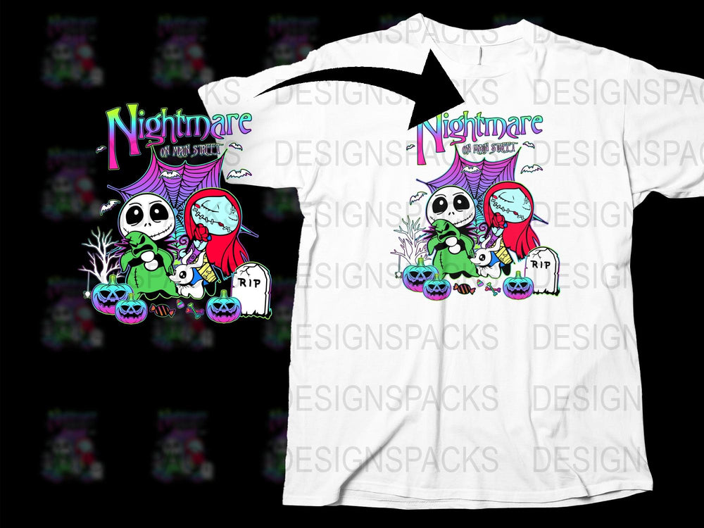 Nightmare Cute Skeleton Cartoon T-Shirt, Colorful Halloween Graphic Tee, Unisex Kids and Adult Sizes