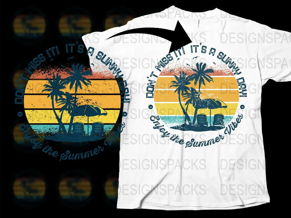 Tropical Beach Sunset T-Shirt, Don't Miss It Summer Vibes, Palm Trees Graphic Tee, Colorful Island Apparel