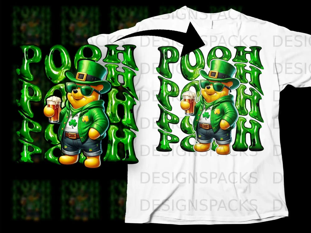Green Pooh Bear St Patricks Day Shamrocks Beer product type