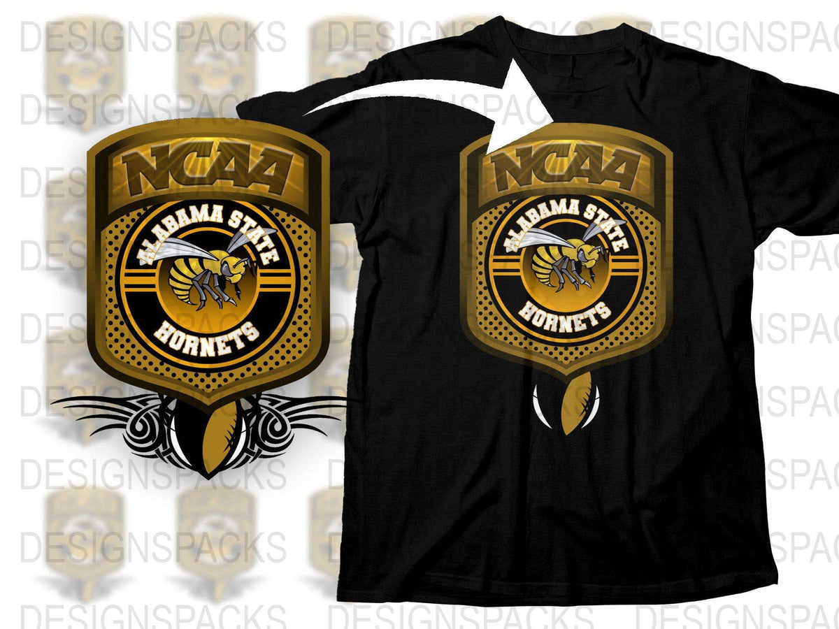 Alabama State Hornets NCAA Logo Black T-Shirt, College Sports Apparel, Fan Gear, Graphic Tee, Unisex Adult Clothing