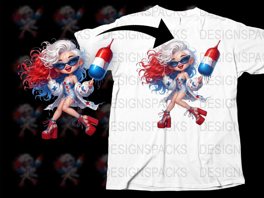 Patriotic Superhero Woman T-Shirt, Red White and Blue, Comic Style, Vibrant Colors, Casual Wear