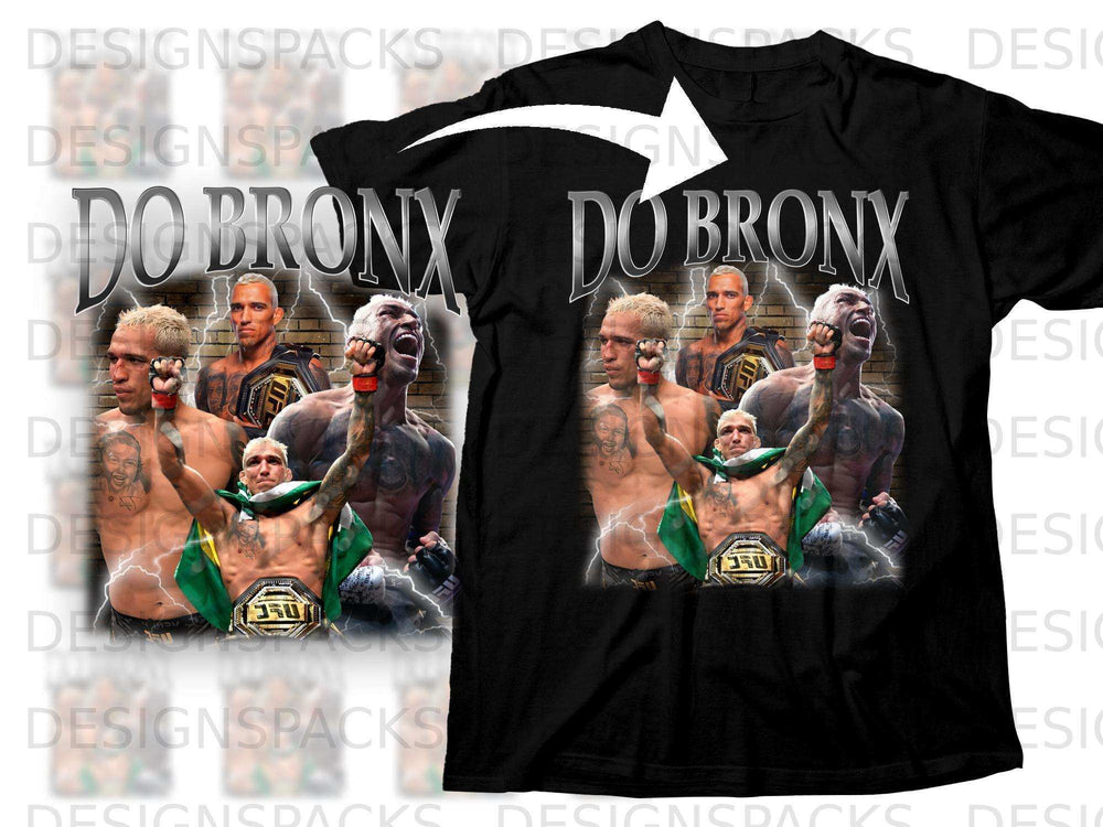 Black t-shirt with "DOBRONX" text and fighter Charles Oliveira graphic.