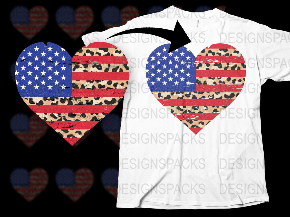 Patriotic Heart Flag T-Shirt, American Flag Camouflage Print, Unisex Adult Fashion Top