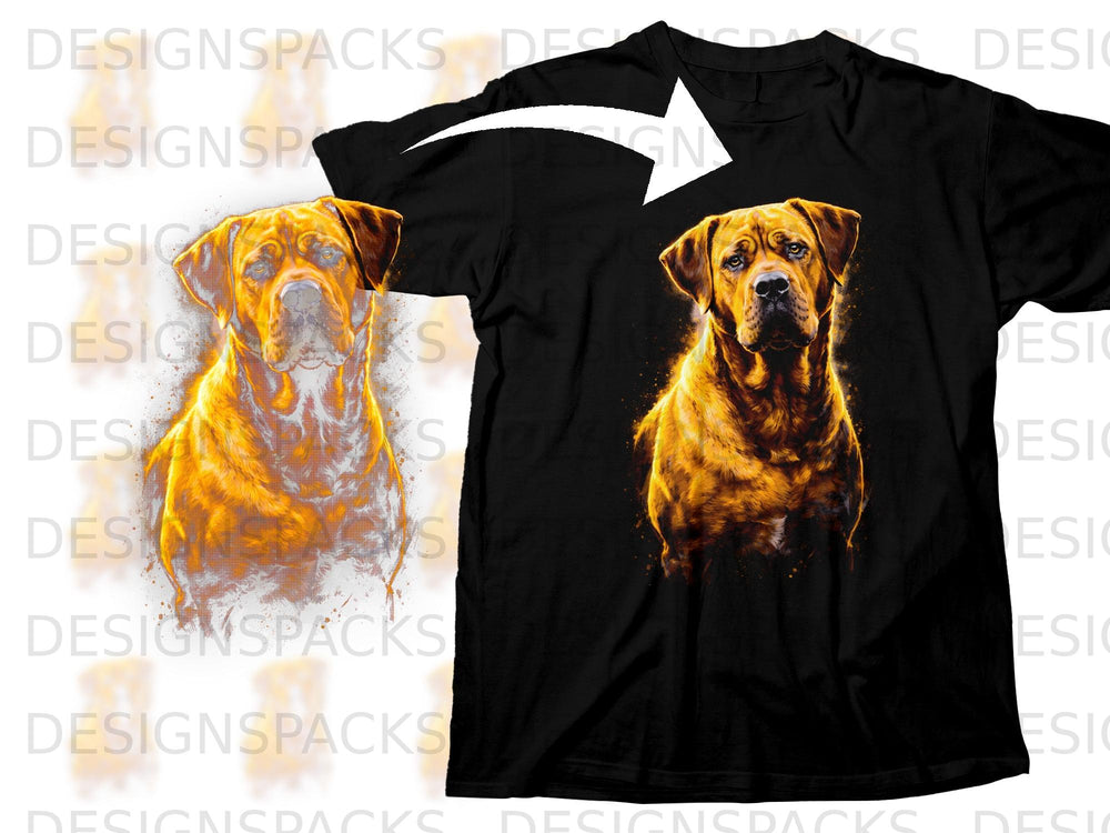 Black t-shirt with vibrant orange dog illustration on the front.