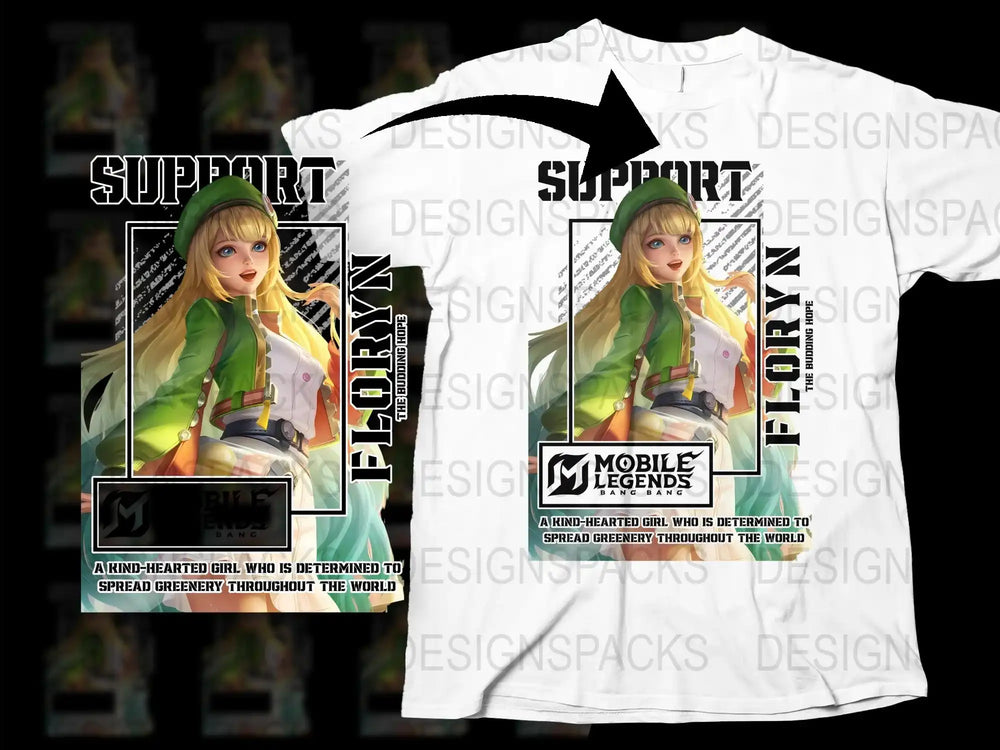 Mobile Legends Floryn T-Shirt, Anime Gaming Graphic Tee, Support Hero Inspired Apparel, Vibrant Character Design Shirt