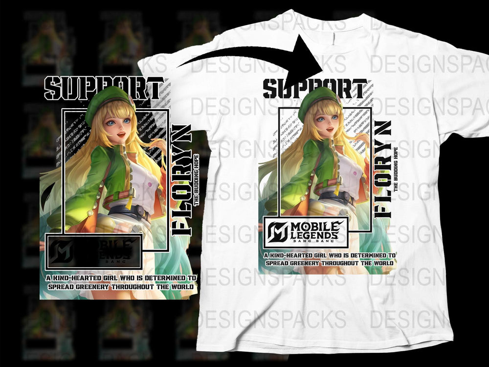 Mobile Legends Floryn T-Shirt, Anime Gaming Graphic Tee, Support Hero Inspired Apparel, Vibrant Character Design Shirt