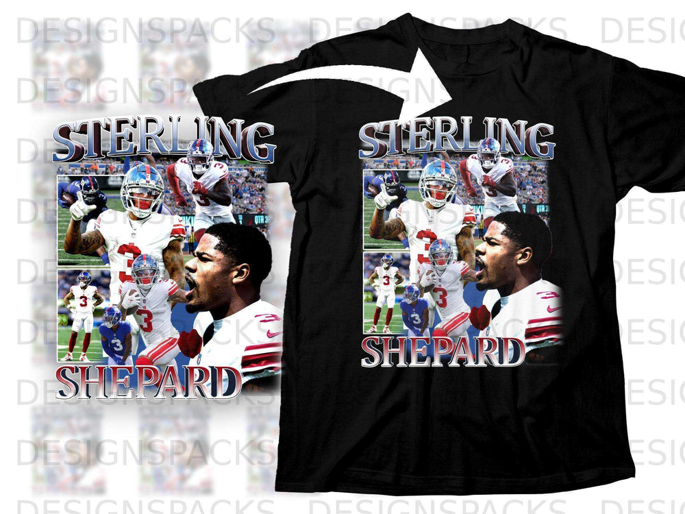 T-shirt featuring Sterling Shepard with football action shots.