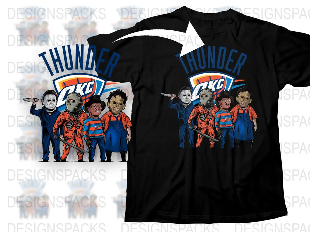 Horror Movie Icons in Basketball Jerseys OKC Thunder Fan T-Shirt, Unique Graphic Tee