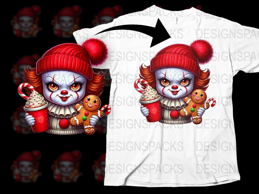 Creepy Clown T-Shirt, Horror Character with Candy Cane, Gingerbread, Holiday Tee, Unique Christmas Gift Idea