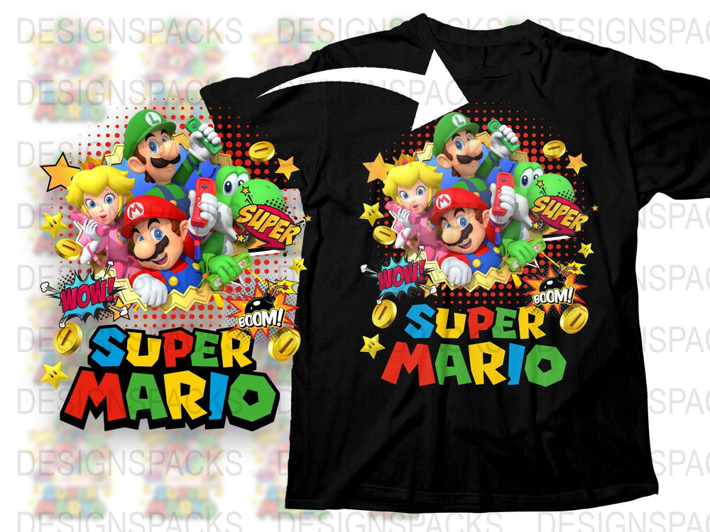 Super Mario Graphic T-Shirt, Colorful Nintendo Characters Tee, Unisex Gaming Shirt for All Ages, Retro Video Game Apparel