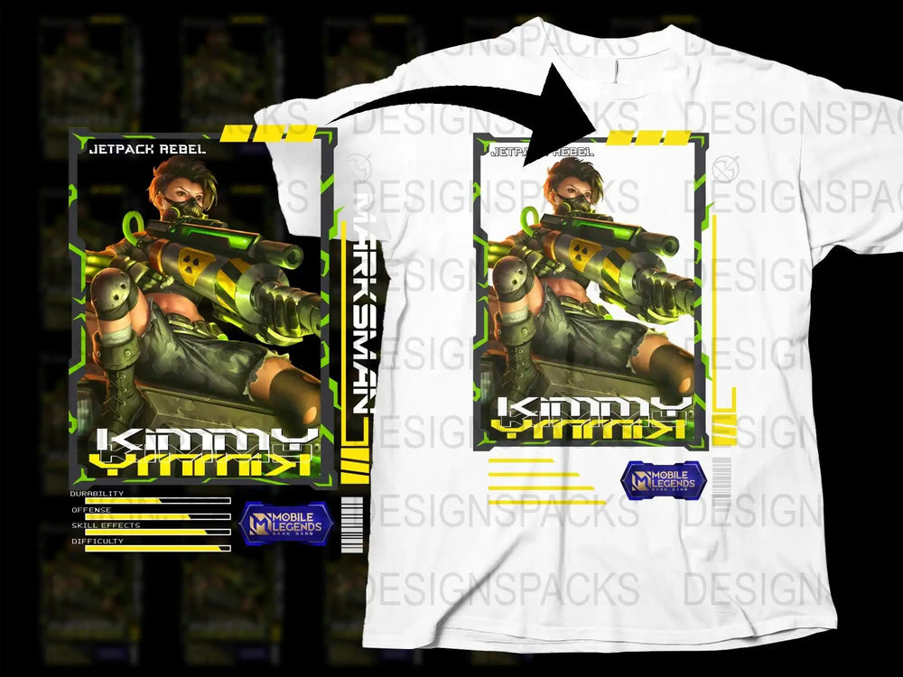 Jetpack Rebel Kimmy T-Shirt, Mobile Legends Game Character Tee, Graphic Print Unisex Shirt