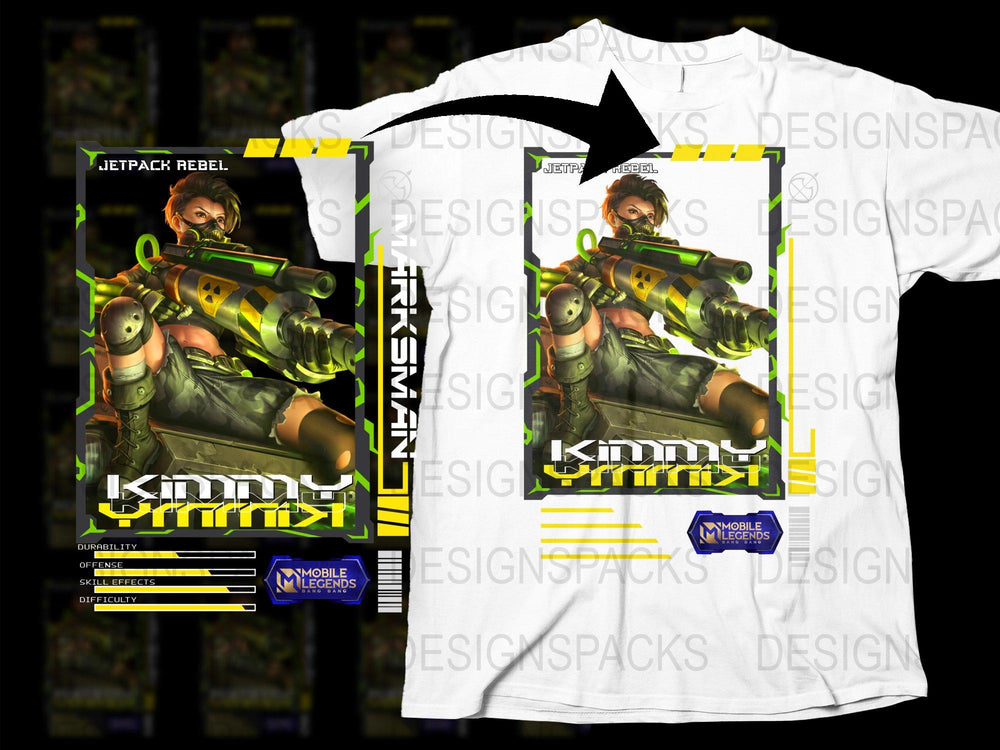 Jetpack Rebel Kimmy T-Shirt, Mobile Legends Game Character Tee, Graphic Print Unisex Shirt